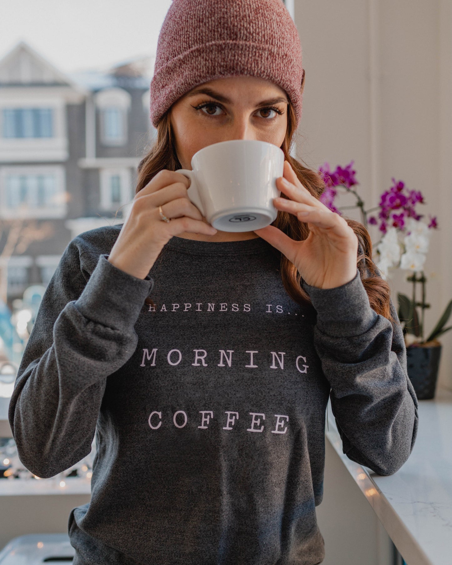 Women's Coffee Crew Sweatshirt, Charcoal