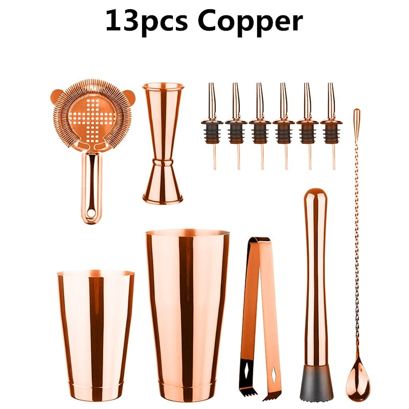 Cocktail Shaker Bar Set: 2 Weighted Boston Shakers,Cocktail Strainer, Jigger,Muddler and Spoon, Ice Tong and 6 Bottle Pourer