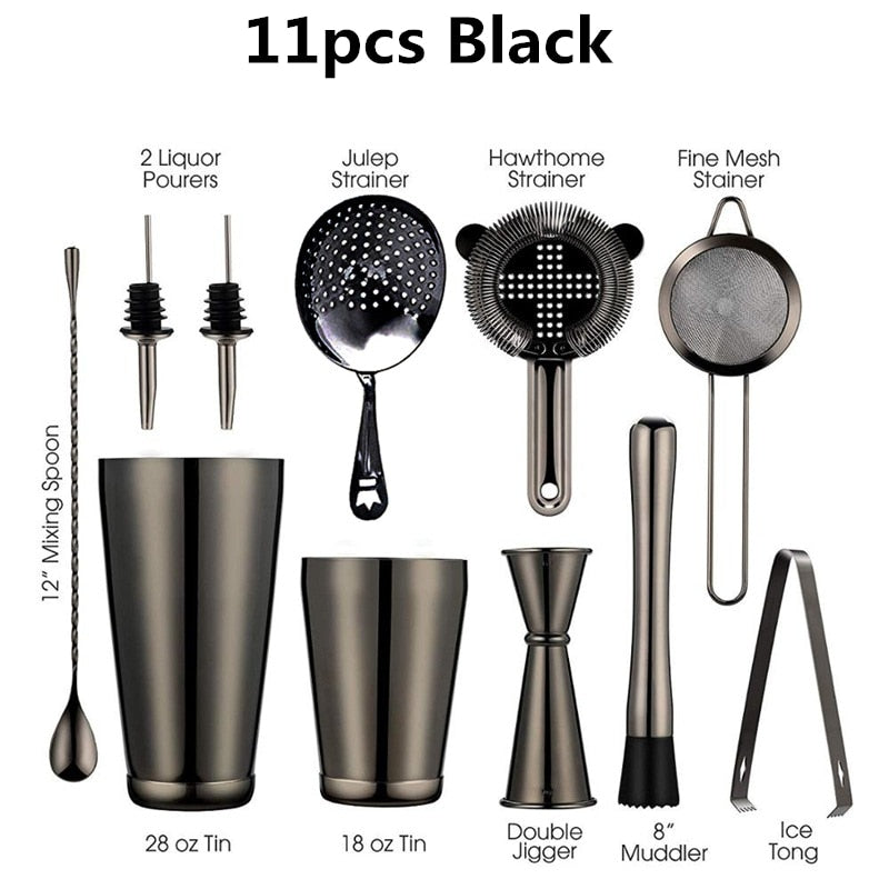 Cocktail Shaker Bar Set: 2 Weighted Boston Shakers,Cocktail Strainer, Jigger,Muddler and Spoon, Ice Tong and 6 Bottle Pourer