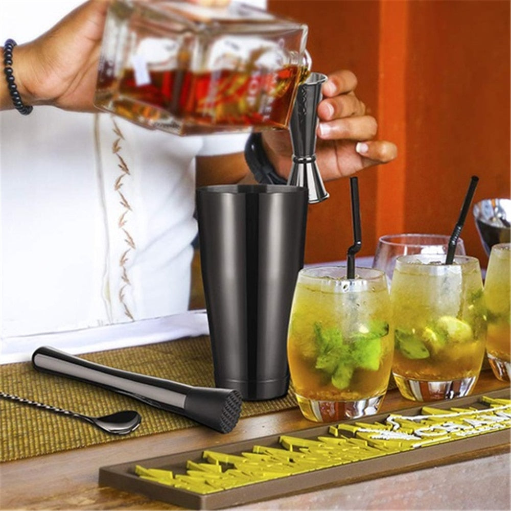 Cocktail Shaker Bar Set: 2 Weighted Boston Shakers,Cocktail Strainer, Jigger,Muddler and Spoon, Ice Tong and 6 Bottle Pourer