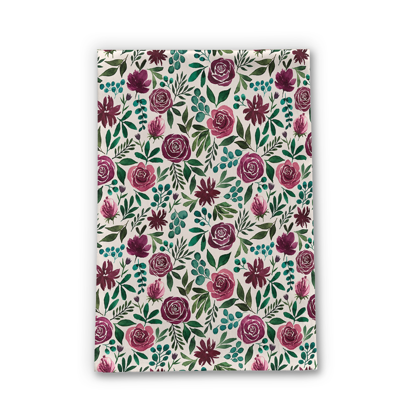 Deep Magenta Floral Eucalyptus Tea Towel